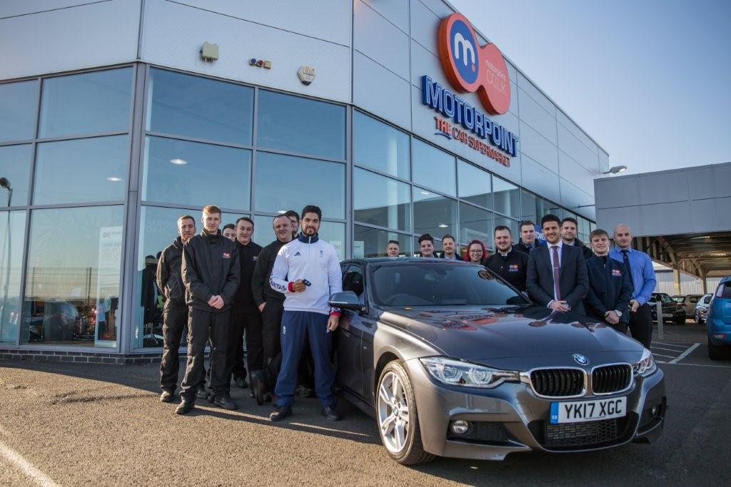 Louis Smith collects the keys for his BMW 3 Series from Motorpoint Peterborough's Tom Stanton (1) Louis Smith collects the keys for his BMW 3 Series from Motorpoint Peterborough's Tom Stanton (1)