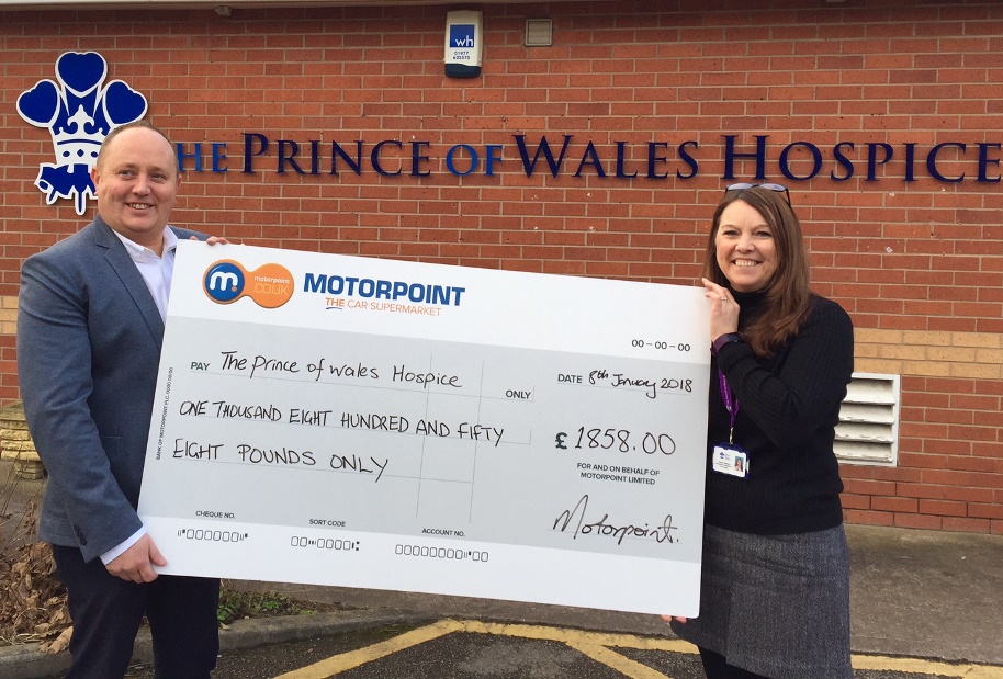 Mick Martin-Roebuck, General Manager, Motorpoint Castleford and Tracey Mearns,  Partnership Development Co-ordinator,  Prince of Wales Hospice