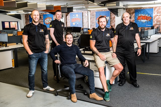 Some of the 49-strong Motorpoint Online Team. From the left Josh Robinson, Lewis Boatman, James Lawrence, Sam Wignall and Dean Pownall Some of the 49-strong Motorpoint Online Team. From the left Josh Robinson, Lewis Boatman, James Lawrence, Sam Wignall and Dean Pownall