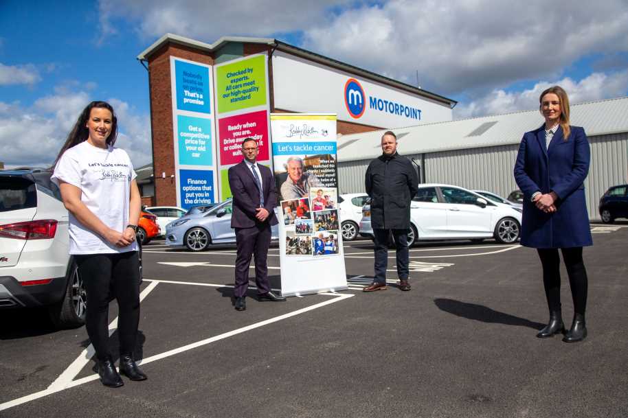 Pictured from the left are Sonia Graham, Fundraising Manager at Newcastle Hospitals Charity with Motorpoint's James White, Richard Start and Hazel Reay