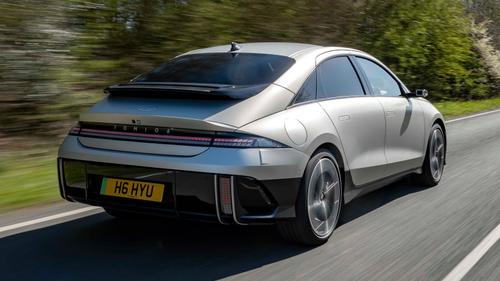 Hyundai Ioniq 6 driving rear view