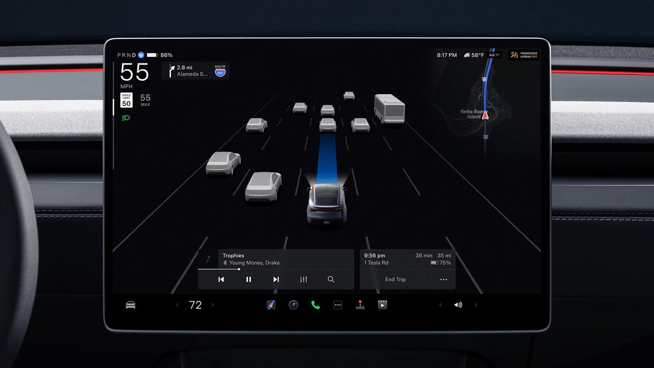 Close-up of Tesla infotainment screen