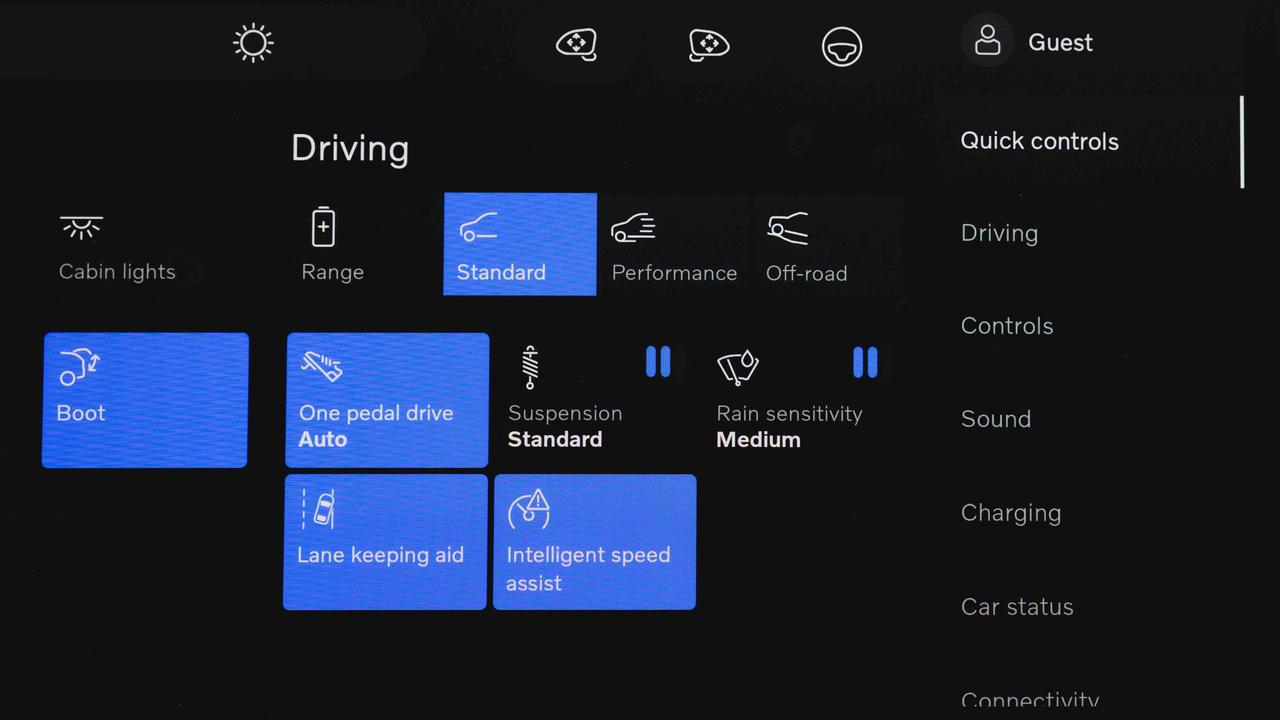 Volvo EX60 quick controls menu