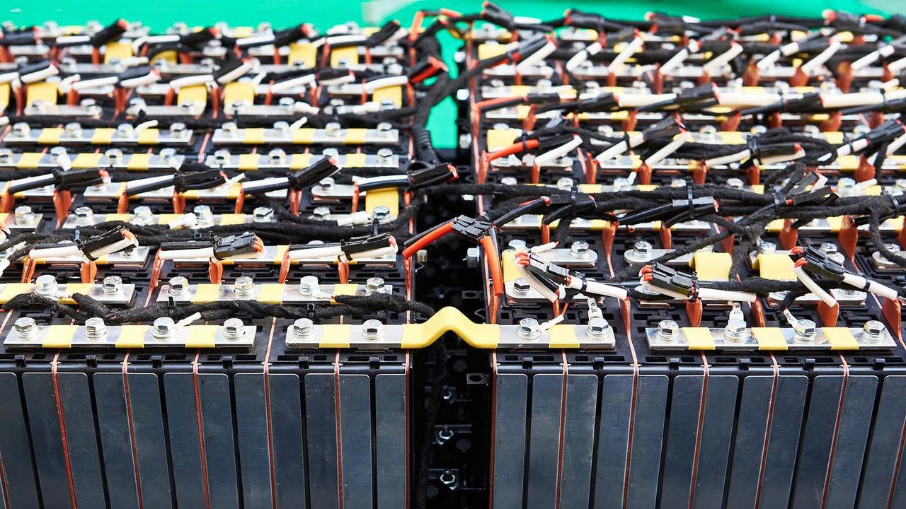 EV battery pack with its casing removed