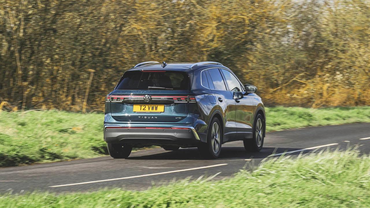 Volkswagen Tiguan in blue, rear three quarter