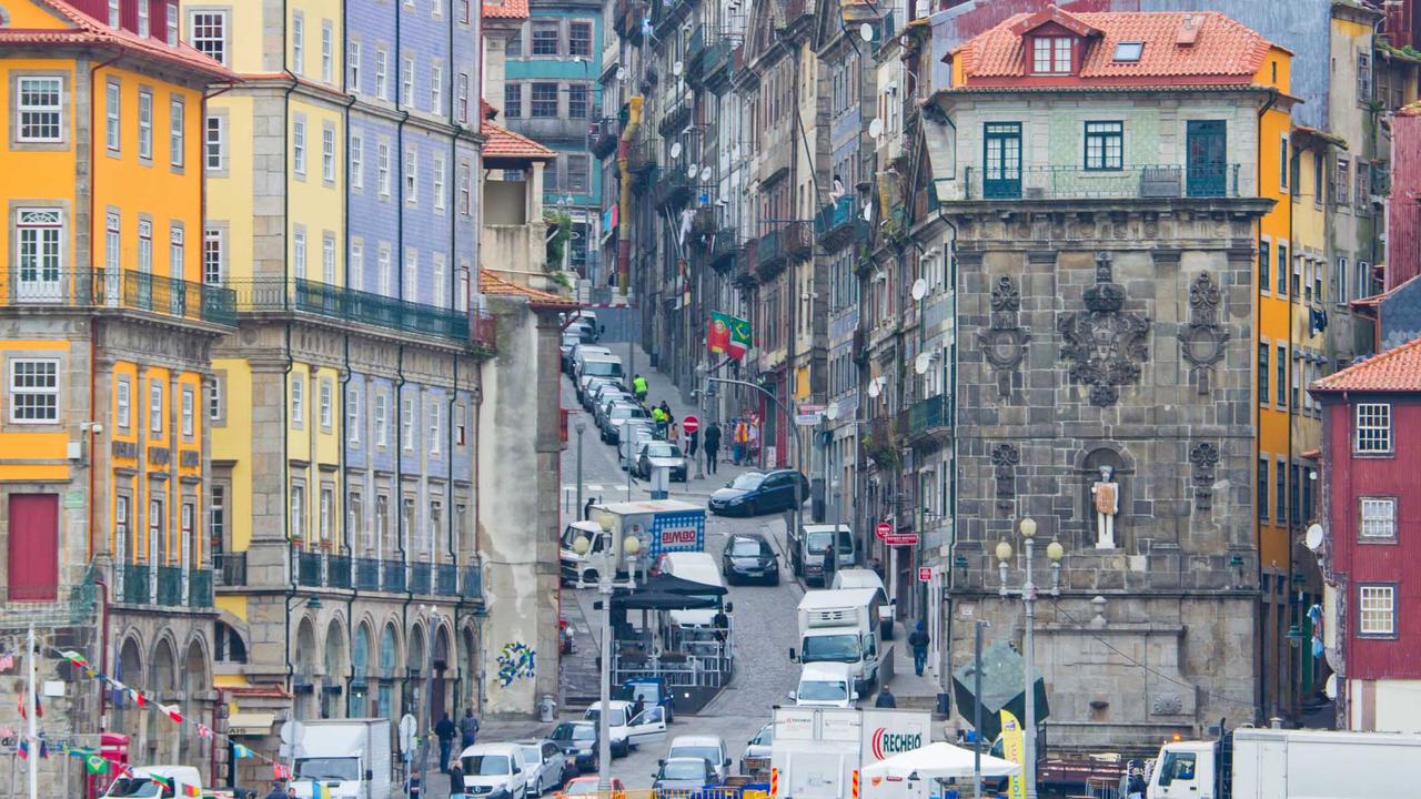 Portuguese street with colourful houses