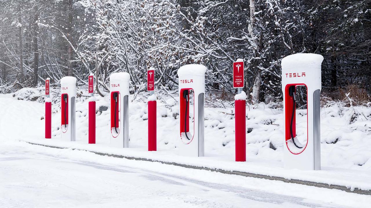 Tesla V3 Superchargers in the snow