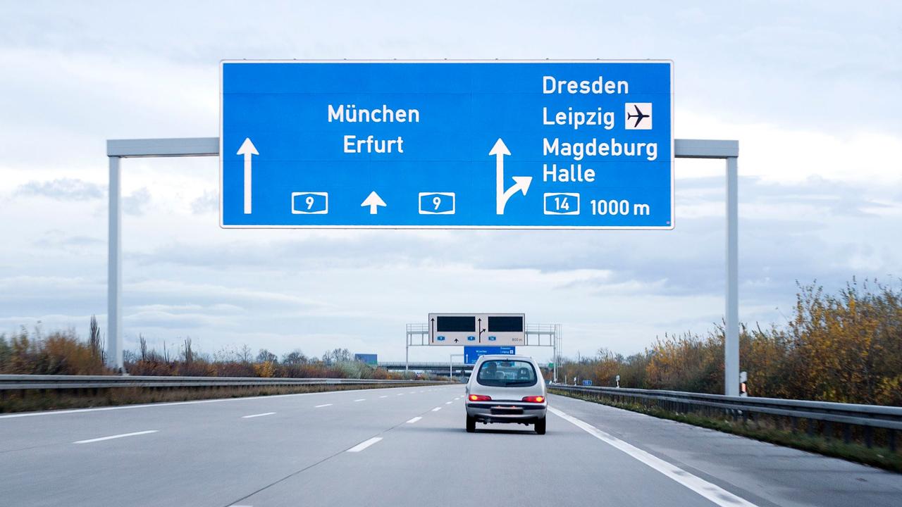 German autobahn with junction sign