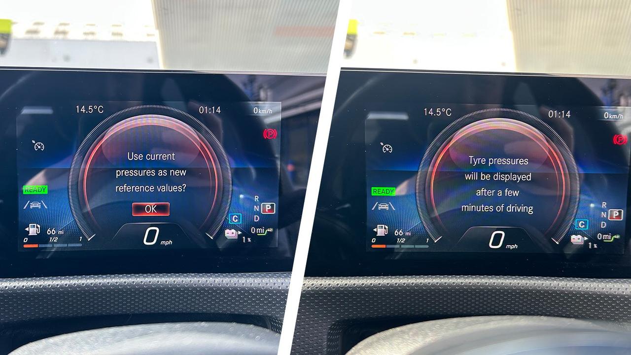Mercedes A-Class tyre pressure reset screens