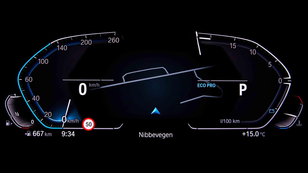 BMW digital dials showing Eco Pro drive mode