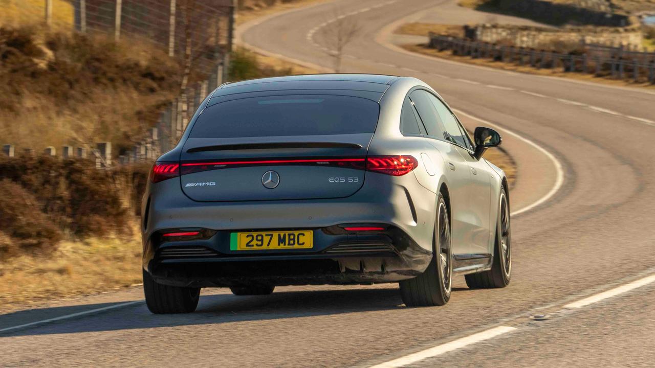 Mercedes-AMG EQE 53 driving, rear view