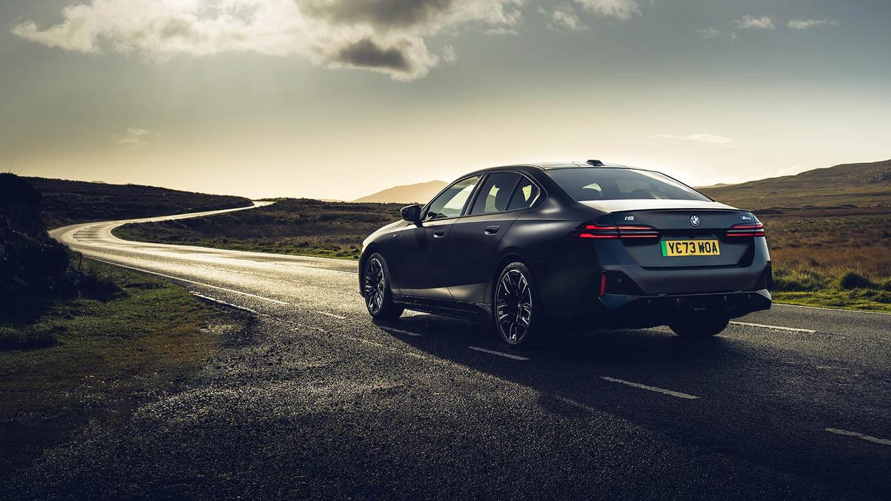 BMW i5 M60 rear three quarter