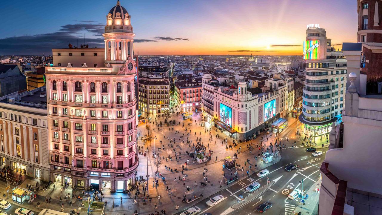 Spanish city at dusk