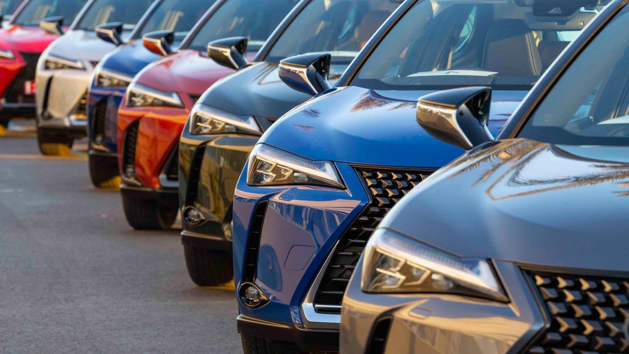 Row of parked Lexus UX cars