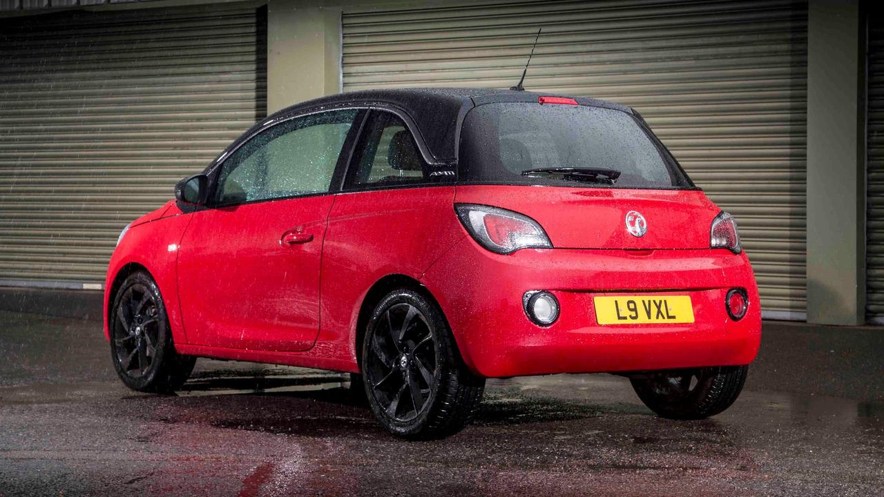Vauxhall Adam parked, rear view, rainy