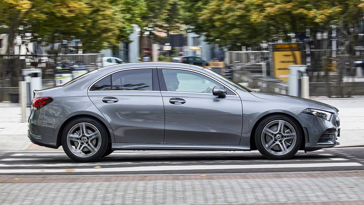Mercedes A-Class Saloon in grey, side shot