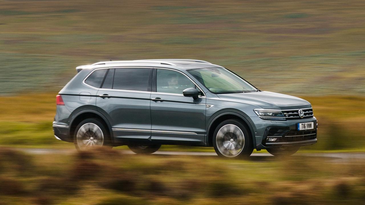 Volkswagen Tiguan Allspace in grey, front three quarter