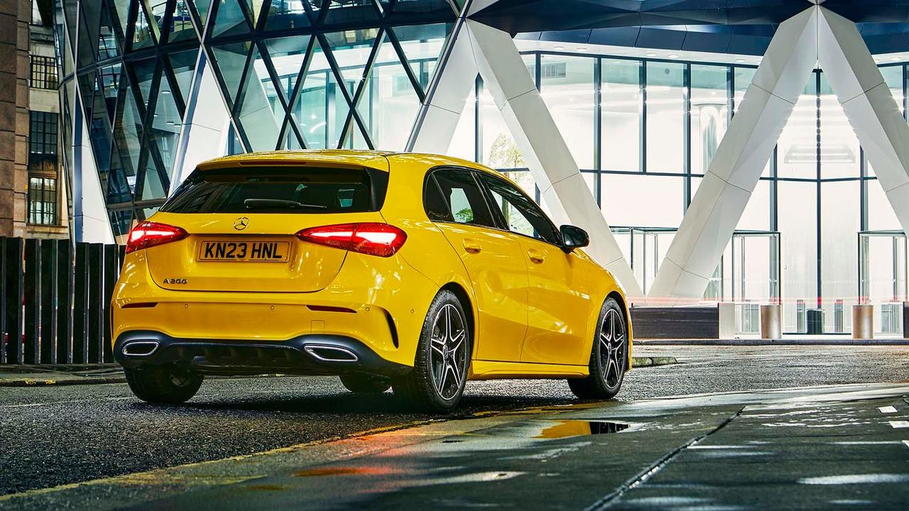 Mercedes A-Class in yellow, rear three quarter