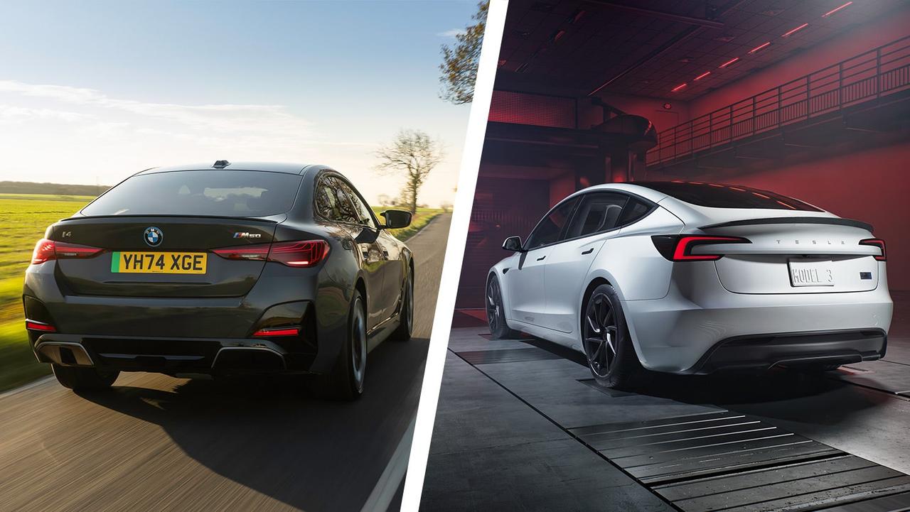 BMW i4 vs Tesla Model 3 – rear three quarter
