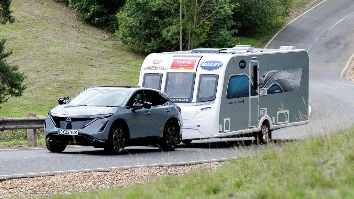 Nissan Ariya towing a caravan