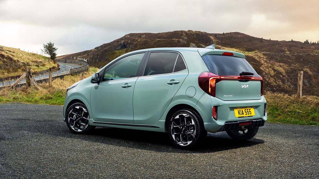 Kia Picanto in green, rear three quarter