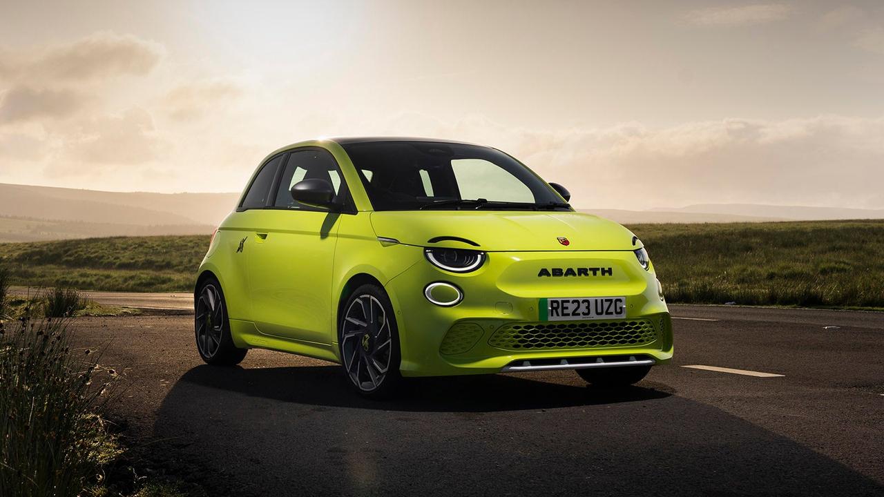 Abarth 500 in yellow, front three quarter