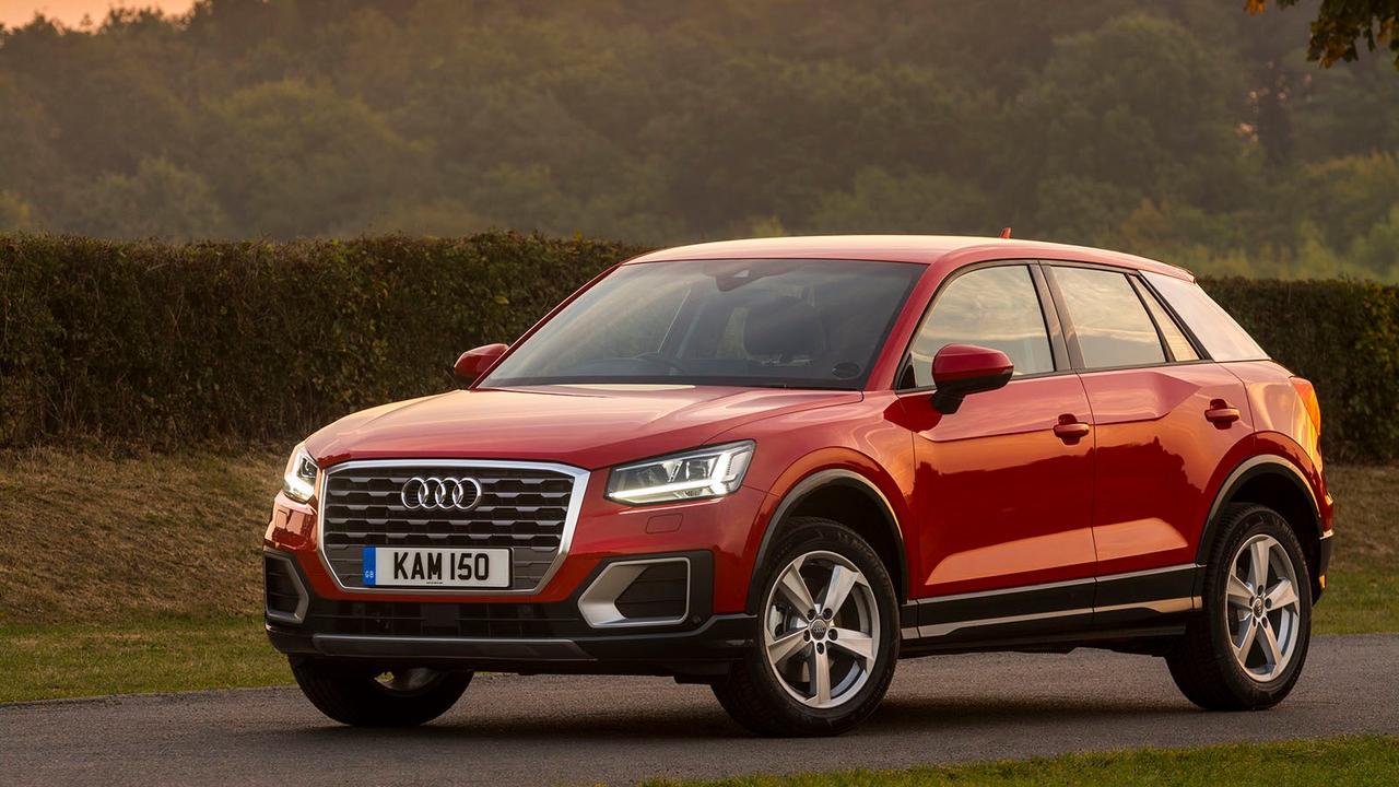 An Audi Q2 in red, static shot