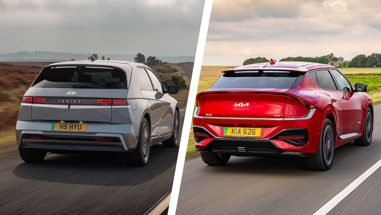 Hyundai Ioniq 5 vs Kia EV6 driving rear view