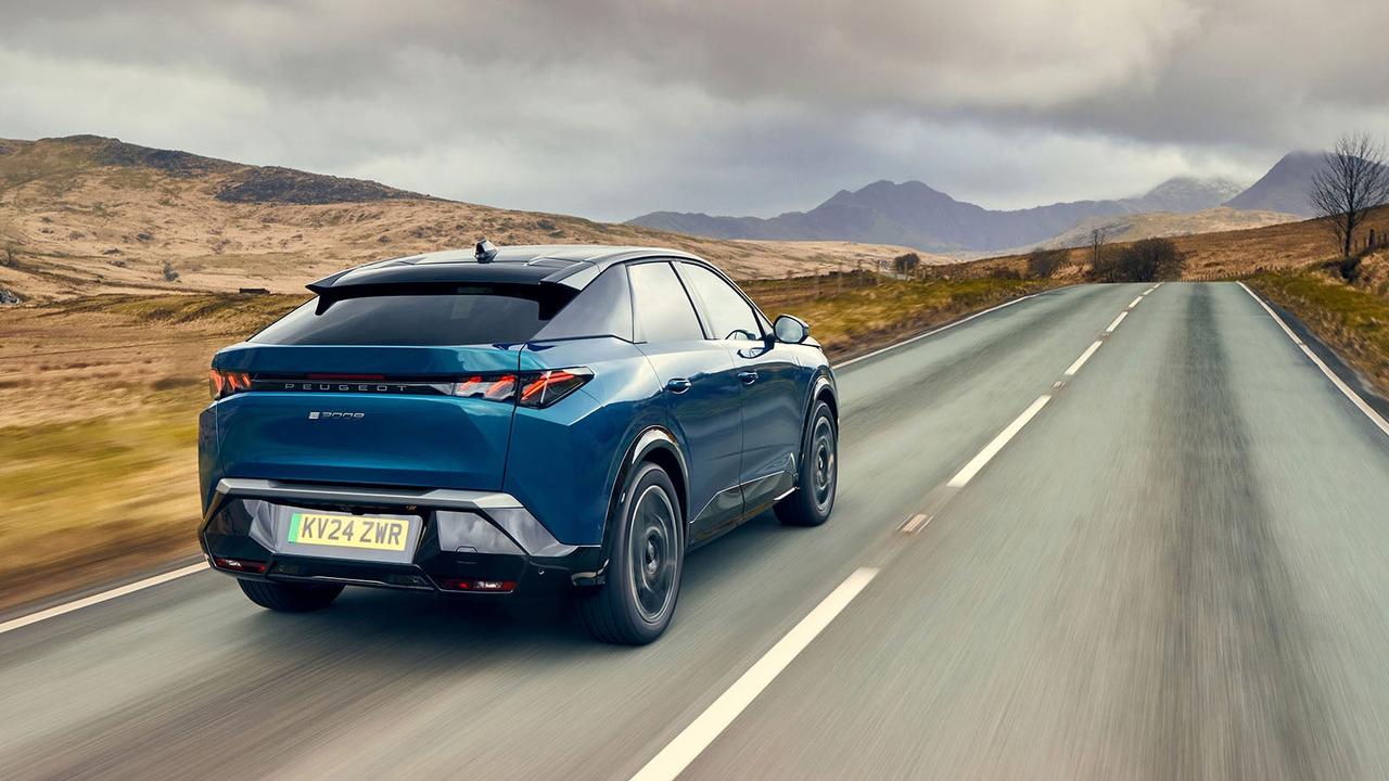 Peugeot e-3008 in blue, rear three quarter