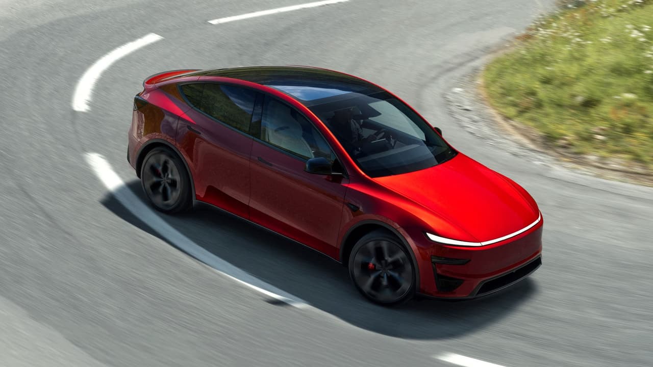 Tesla Model Y Performance driving around corner