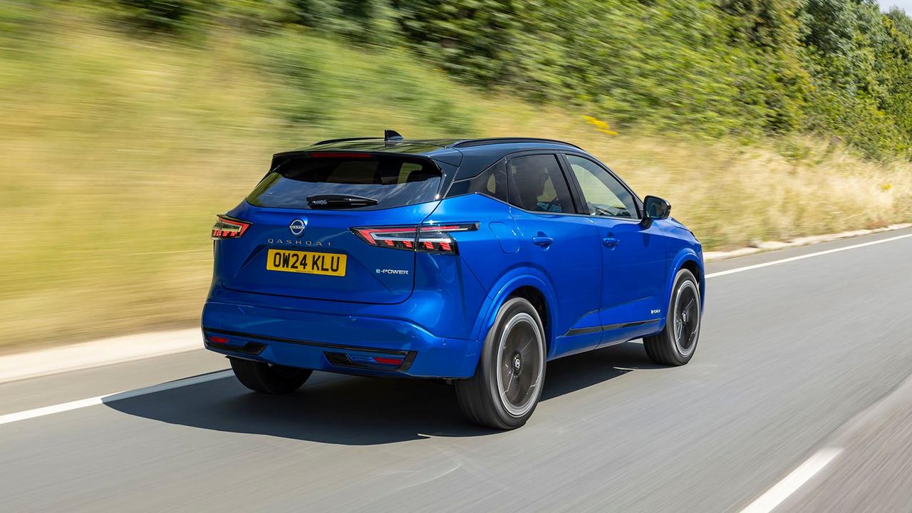 Nissan Qashqai in blue, rear three quarter