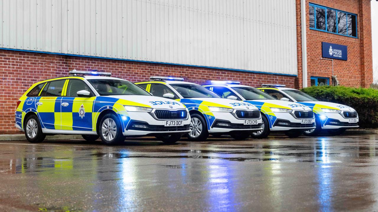 Row of Skoda Octavia police cars