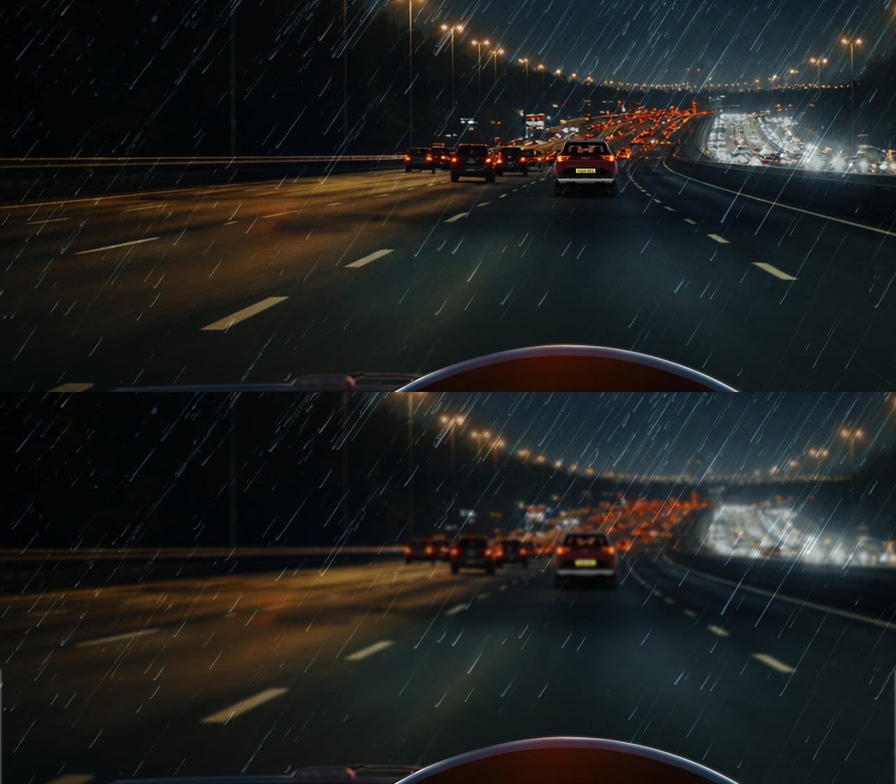 Night time view of driver with 20/20 vision vs eyesight under the legal threshold