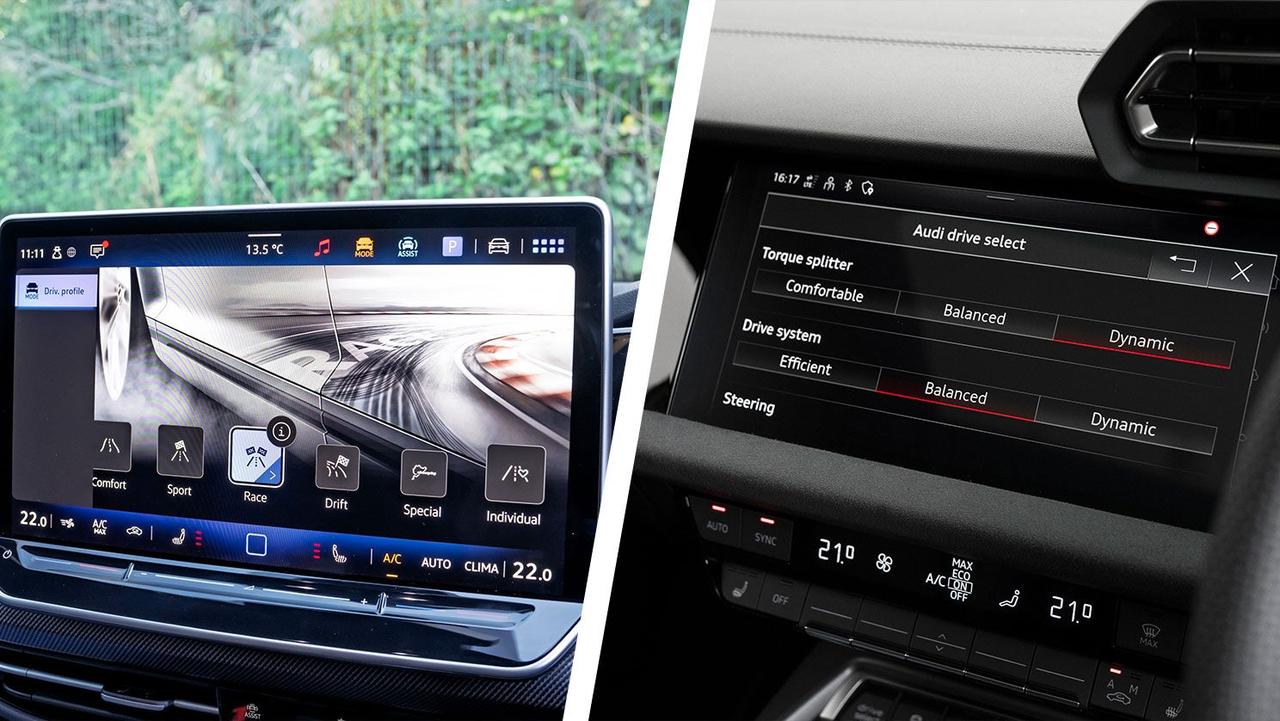 VW Golf R vs Audi S3 drive mode selectors