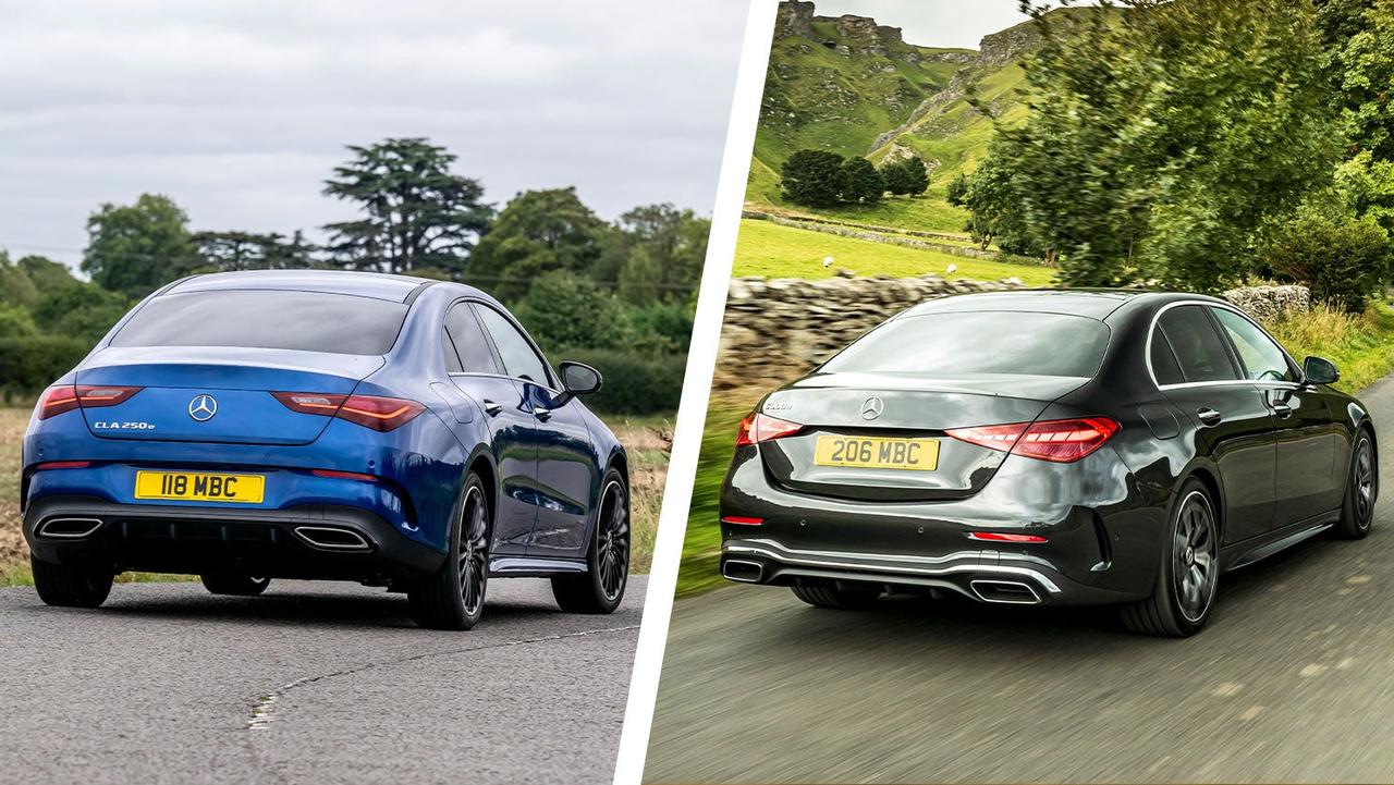 Mercedes CLA vs C-Class driving rear view