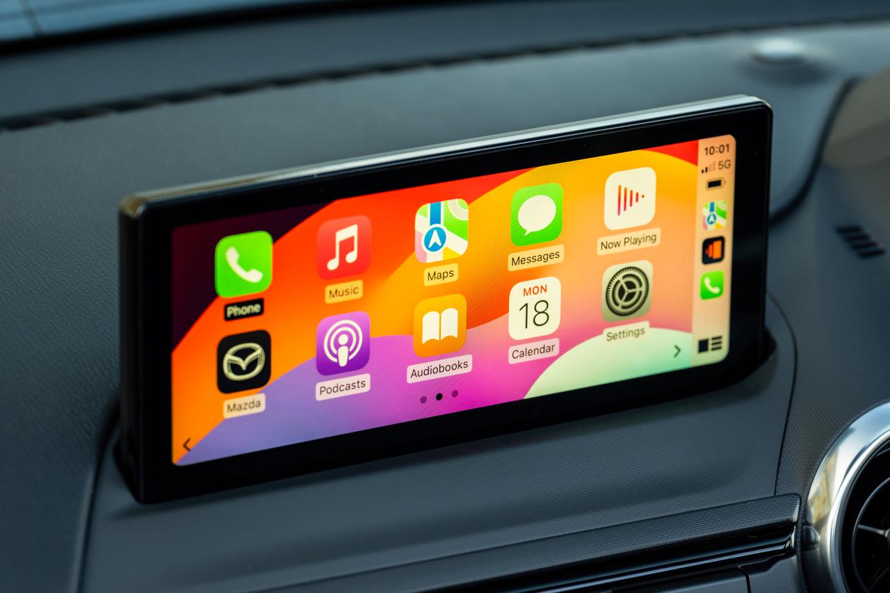 Apple CarPlay showing on the 2024 Mazda MX-5's infotainment screen