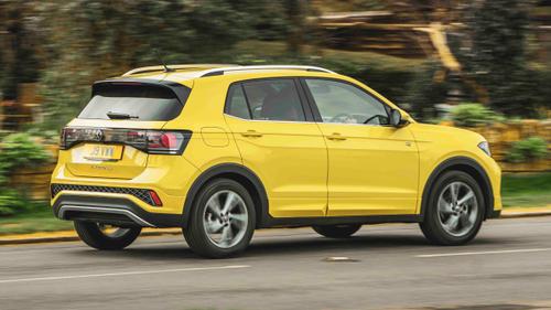 Volkswagen T-Cross driving rear/side view